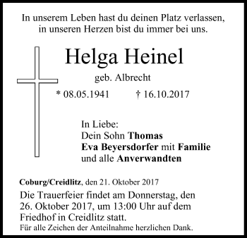 Anzeige von Helga Heinel von MGO