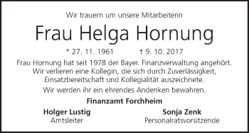 Anzeige von Helga Hornung von MGO