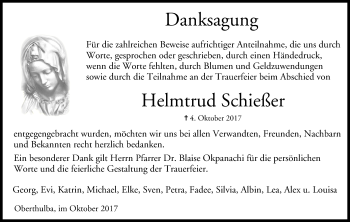 Anzeige von Helmtrud Schießer von MGO
