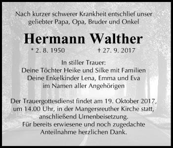 Anzeige von Hermann Walther von MGO