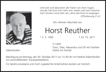 Anzeige von Horst Reuther von MGO