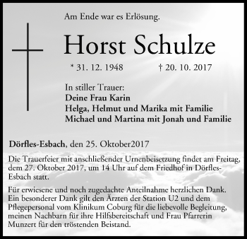 Anzeige von Horst Schulze von MGO