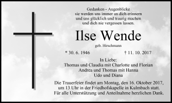 Anzeige von Ilse Wende von MGO