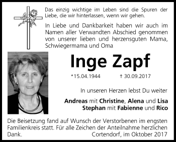 Anzeige von Inge Zapf von MGO
