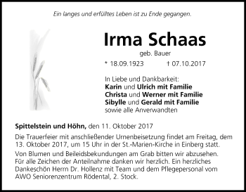 Anzeige von Irma Schaas von MGO