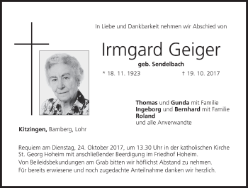Anzeige von Irmgard Geiger von MGO