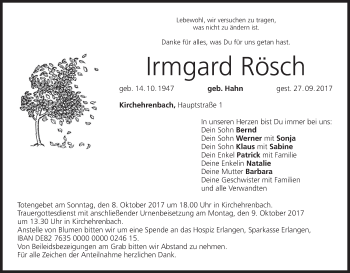Anzeige von Irmgard Rösch von MGO