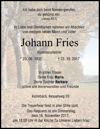 Anzeige von Johann Fries von MGO