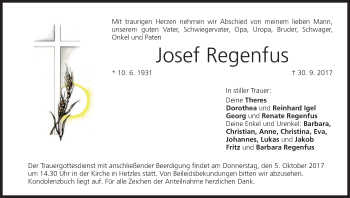 Anzeige von Josef Regenfus von MGO