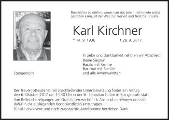 Anzeige von Karl Kirchner von MGO