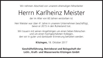 Anzeige von Karlheinz Meister von MGO