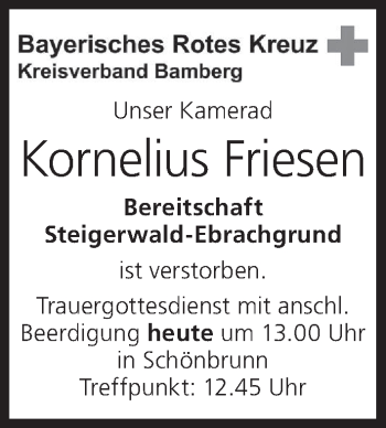 Anzeige von Kornelius Friesen von MGO