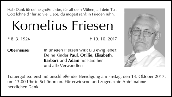 Anzeige von Kornelius Friesen von MGO