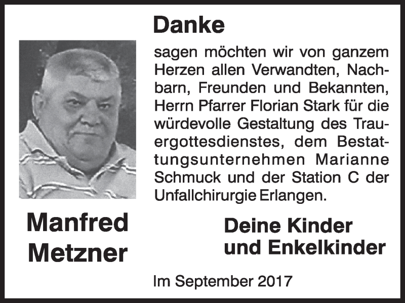  Traueranzeige für Manfred Metzner vom 14.10.2017 aus MGO