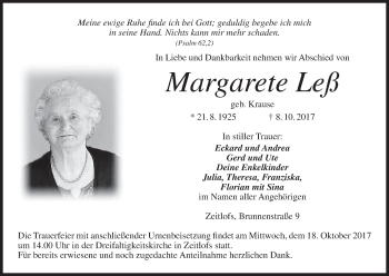 Anzeige von Margarete Leß von MGO