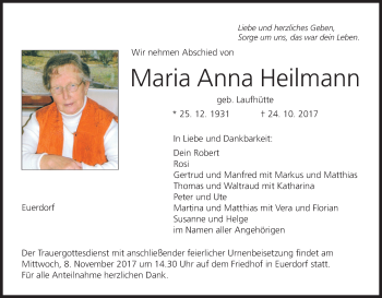 Anzeige von Maria Anna Heilmann von MGO