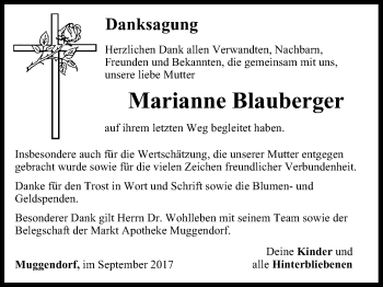 Anzeige von Marianne Blauberger von MGO