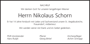 Anzeige von Nikolaus Schorn von MGO