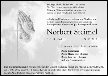 Anzeige von Norbert Steimel von MGO