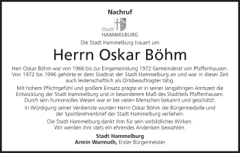 Anzeige von Oskar Böhm von MGO