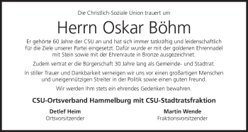 Anzeige von Oskar Böhm von MGO