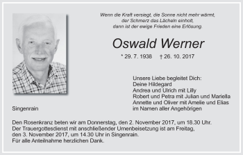 Anzeige von Oswald Werner von MGO
