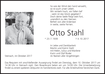 Anzeige von Otto Stahl von MGO