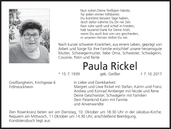 Anzeige von Paula Rickel von MGO
