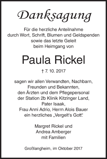 Anzeige von Paula Rickel von MGO