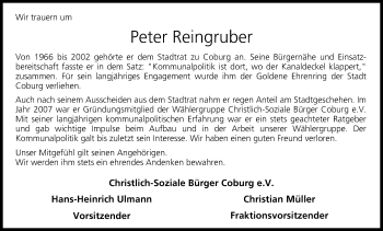 Anzeige von Peter Reingruber von MGO