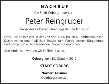 Anzeige von Peter Reingruber von MGO