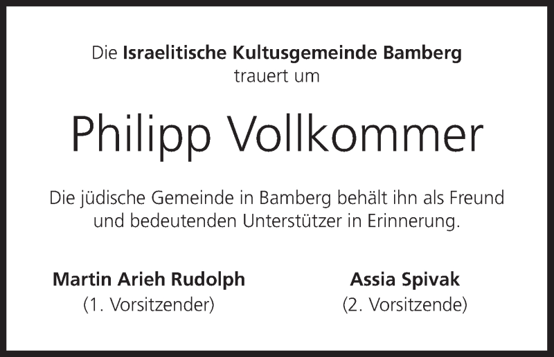  Traueranzeige für Philipp Vollkommer vom 31.10.2017 aus MGO