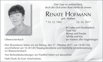 Anzeige von Renate Hofmann von MGO