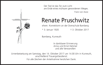 Anzeige von Renate Pruschwitz von MGO