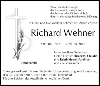 Anzeige von Richard Wehner von MGO