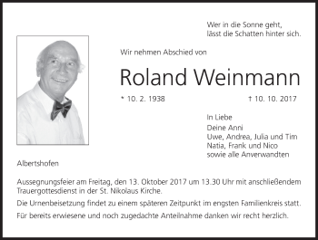 Anzeige von Roland Weinmann von MGO