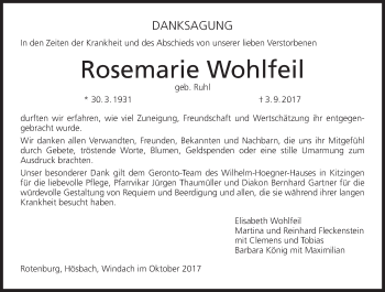 Anzeige von Rosemarie Wohlfeil von MGO