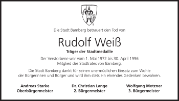 Anzeige von Rudolf Weiß von MGO