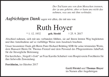 Anzeige von Ruth Hoyer von MGO