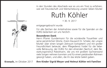 Anzeige von Ruth Köhler von MGO