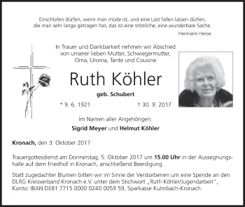Anzeige von Ruth Köhler von MGO
