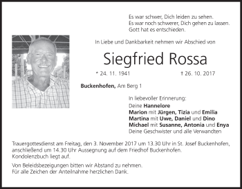 Anzeige von Siegfried Rossa von MGO