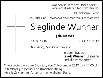 Anzeige von Sieglinde Wunner von MGO