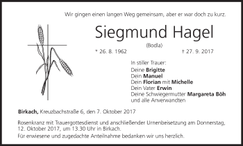 Anzeige von Siegmund Hagel von MGO