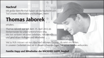 Anzeige von Thomas Jaborek von MGO