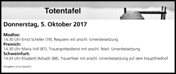 Anzeige von Totentafel vom 05.10.2017 von MGO