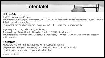 Anzeige von Totentafel vom 05.10.2017 von MGO