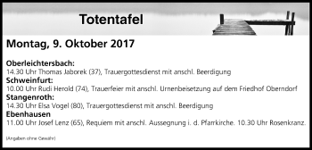 Anzeige von Totentafel vom 09.10.2017 von MGO
