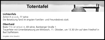 Anzeige von Totentafel vom 10.10.2017 von MGO
