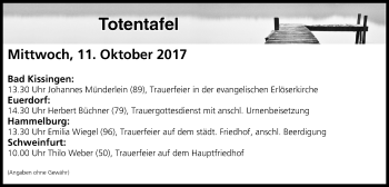 Anzeige von Totentafel vom 11.10.2017 von MGO